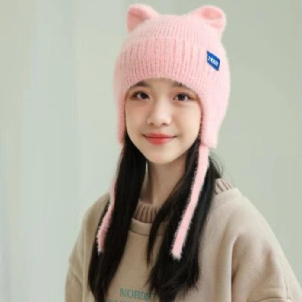 Warm Windproof Winter Hat Kpop Style Knitted Hat New Cute Cat Ear Earflap
