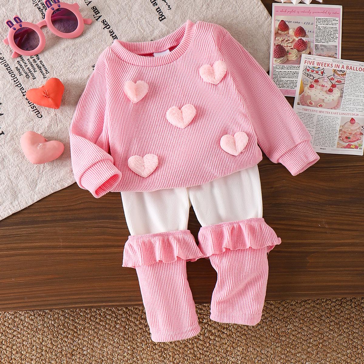 Розовый лонгслив и штаны для девочек, европейский и американский стиль 6-9 Months розовый