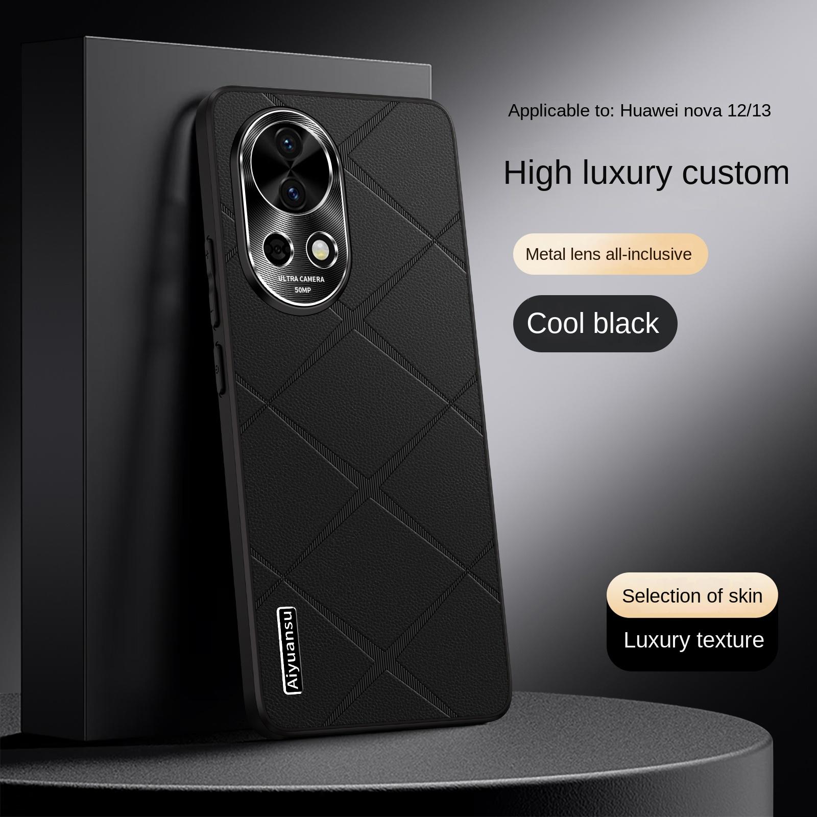 

Для Huawei Nova 13 13 Pro чехол для телефона из высококачественной веганской кожи, с защитой металлической линзы, противоударный и устойчивый к отпечаткам пальцев For Nova 13 чёрный