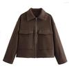 European and American Women's Clothing Popular Retro Fashion Simple Lapel Big Pocket Zipper Woolen Jacket
