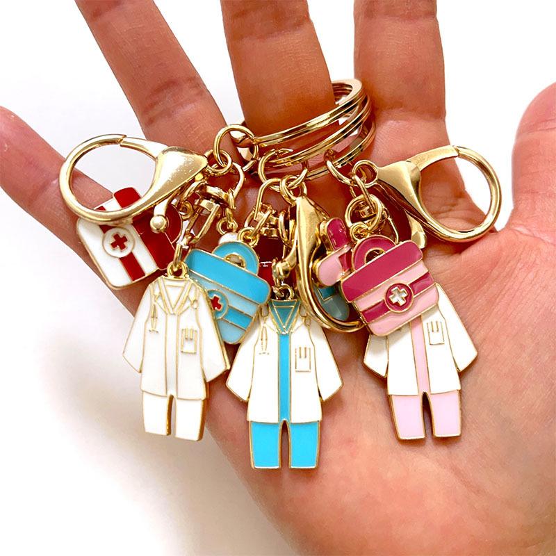 Cartoon Infusion Pump Thermometer Surgical Mask Enamel Keychain Medical Tools Pandents For Women Men Nurse Doctor Handmade Gift