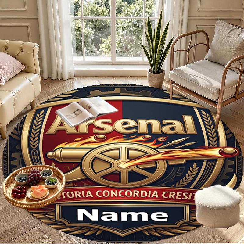 Custom Name Personalized Arsenal F.C Print Round Rug, Versatile Home Decor Carpet, for Playroom, Apartment, Balcony, Entryway, Hallway Gift