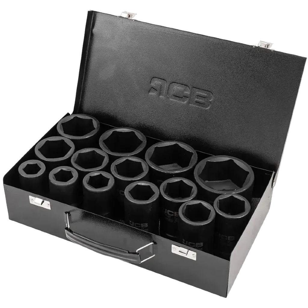 JCB 1" Cr-Mo 6-point Deep Impact Socket Set 14 Pieces