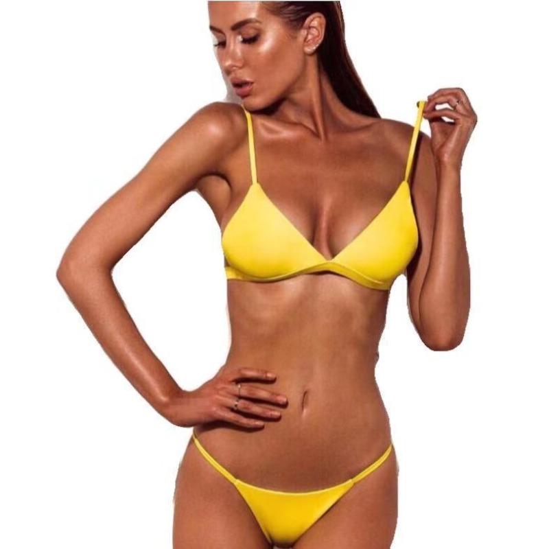 Moda Europea e Americana Bikini Sexy Nuovo Costume da Bagno da Donna a Pezzi Separati Monocolore Bikini Multicolore