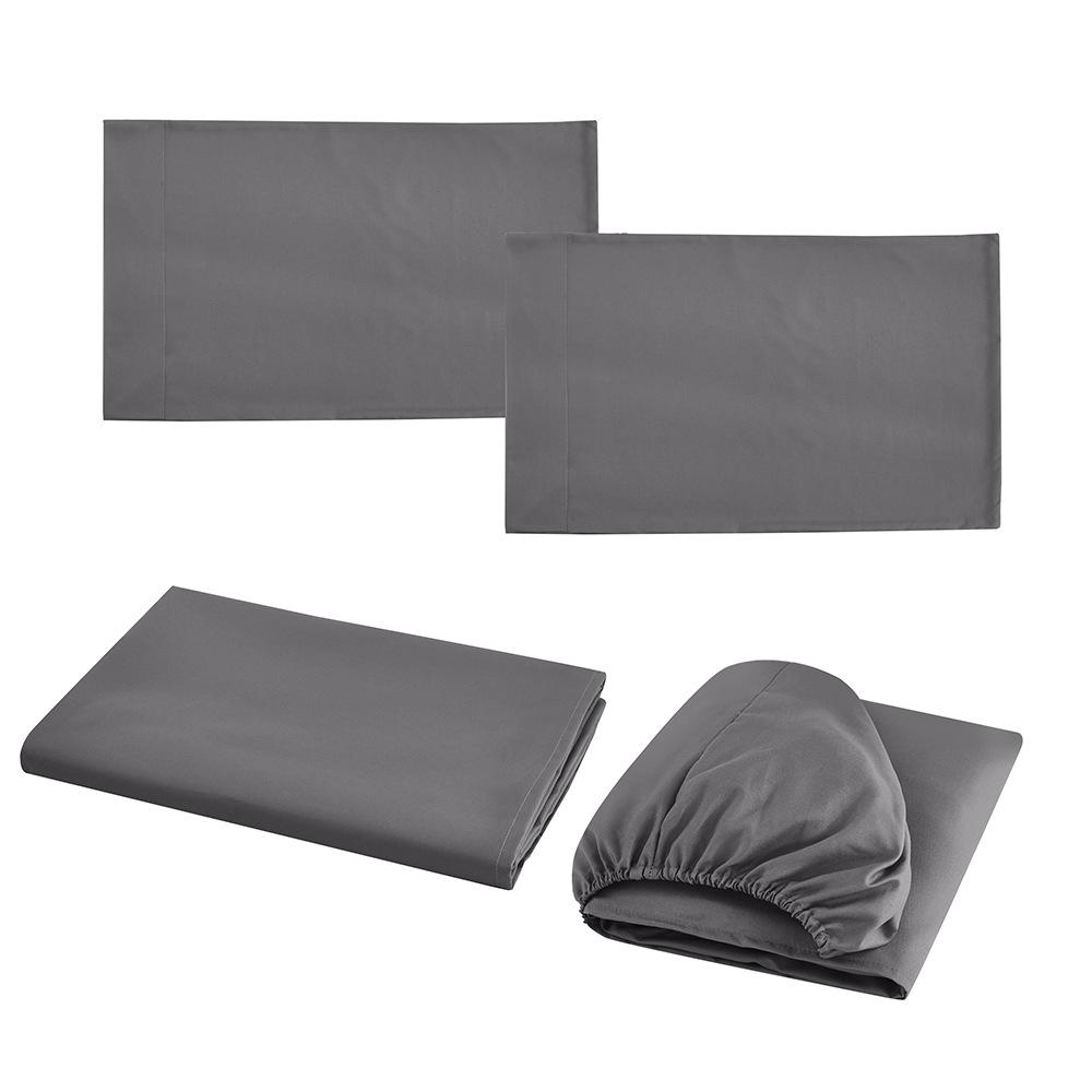 3/4 PC Gray Fitted Sheet and Bed Sheet Set,(1*Bed Sheet+1*Fitted Sheet+2*Pillowcase)Soft Dustproof Skin-Friendly Bed Sheet Solid Color