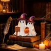 Durable Resin Ghost Figurines Halloween Figurine, Cute Spooky Statue with Wizard Hat Statues Witch for Table, Tiered Tray, Kitchen, Bedroom