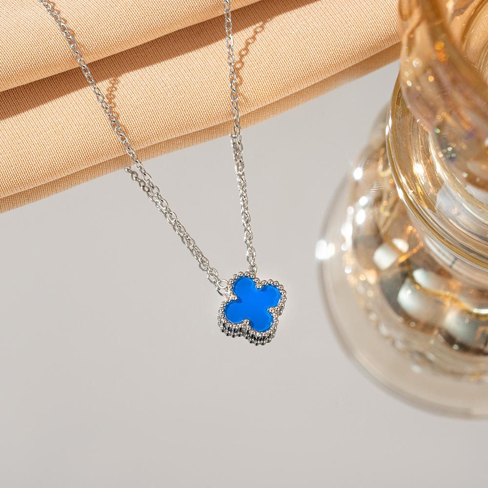 

13 мм Подвеска-ожерелье «Счастливый четырехлистный клевер» Титановая сталь Легкая роскошь Тренд Двусторонняя перламутровая отделка Ожерелье до ключицы Ювелирные изделия синий