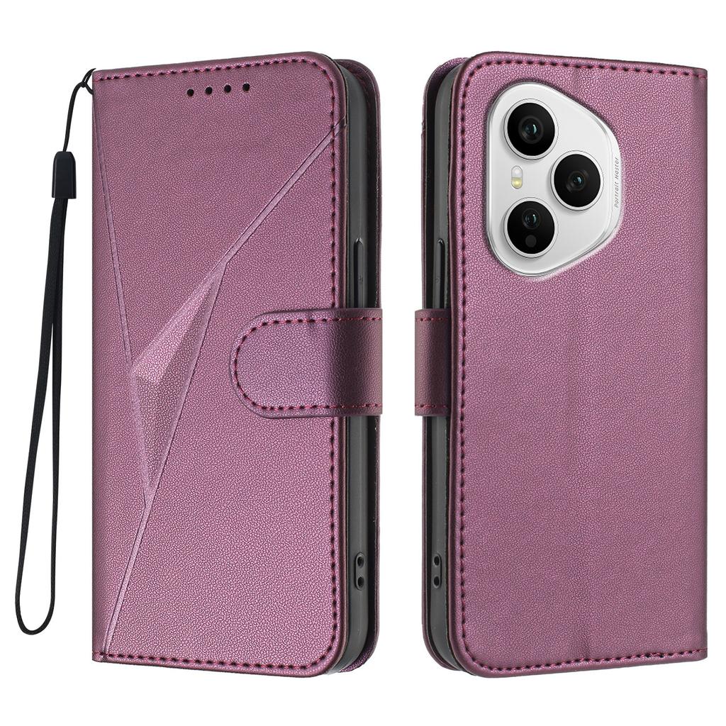 For Honor 400 Pro 5G (Global) Case Triangle Imprint Leather Phone Cover with Lanyard