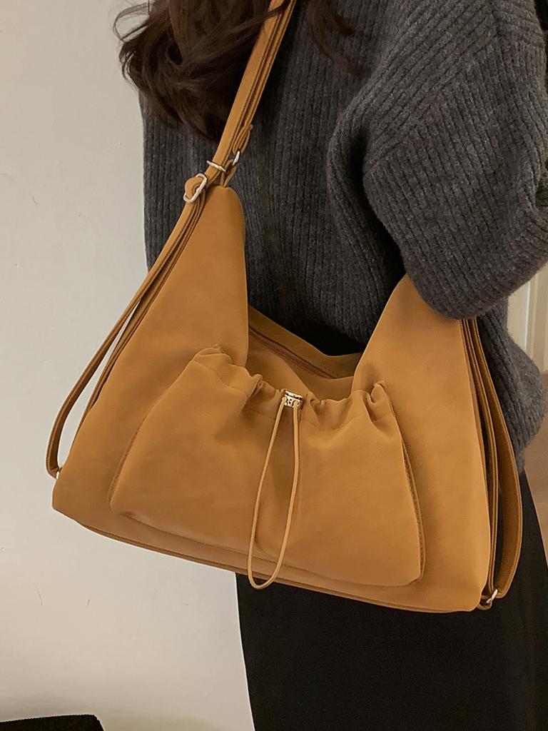 Korean Style Women's Shoulder Bag Autumn Winter Textured Suede Handbags Retro Casual Large Capacity Student Backpack