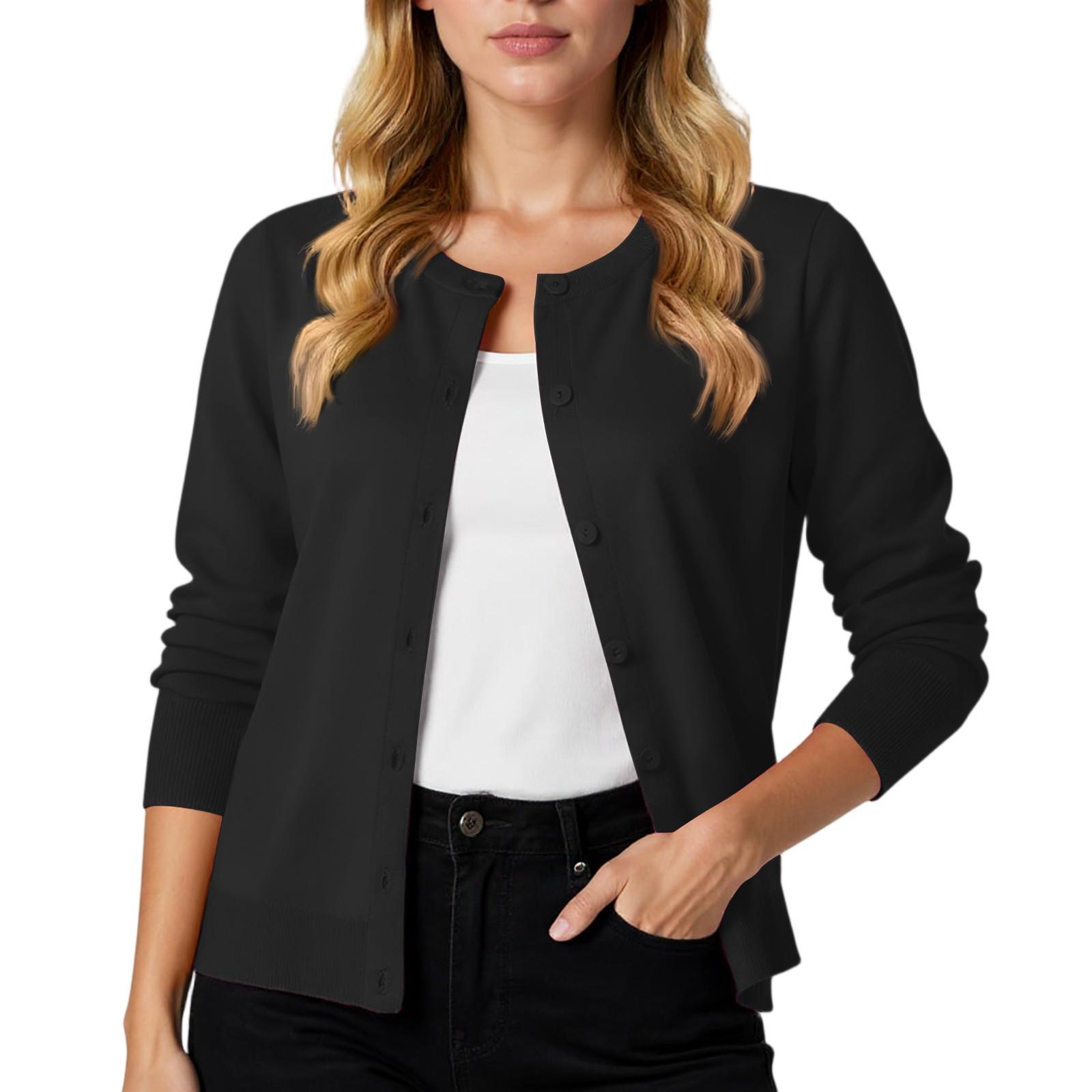 

Женский однотонный повседневный свитер с длинными рукавами, вязаный кардиган-куртка L чёрный