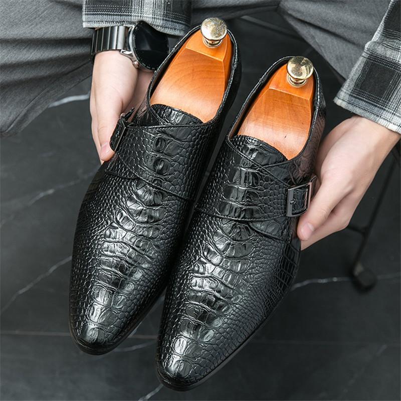 Fashion New Pointed Alligator Pattern Chelsea Shoes Men Designer Monk Strap Loafers Formal Wedding Prom Dress Homecoming Footwear