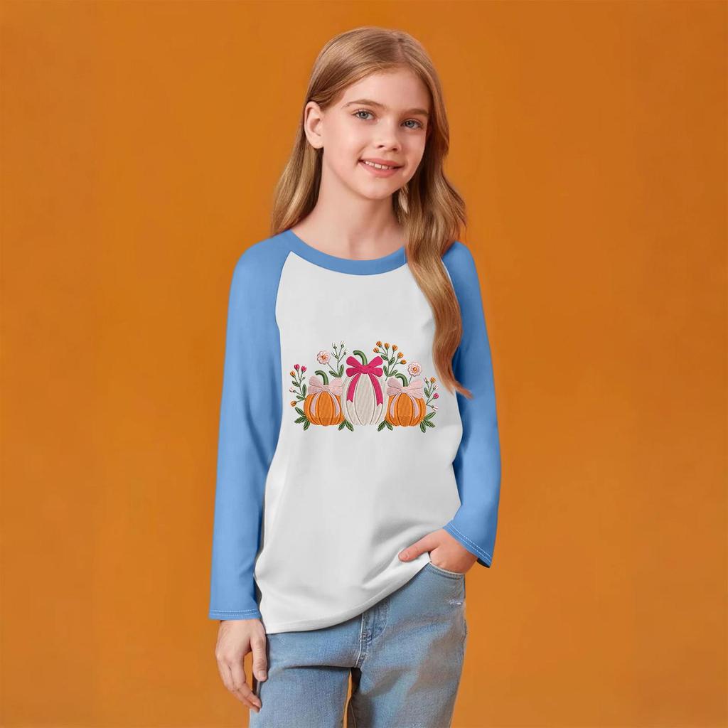 Kids' Fashionable Comfortable Christmas Print Neck Pullover Long Sleeve Top