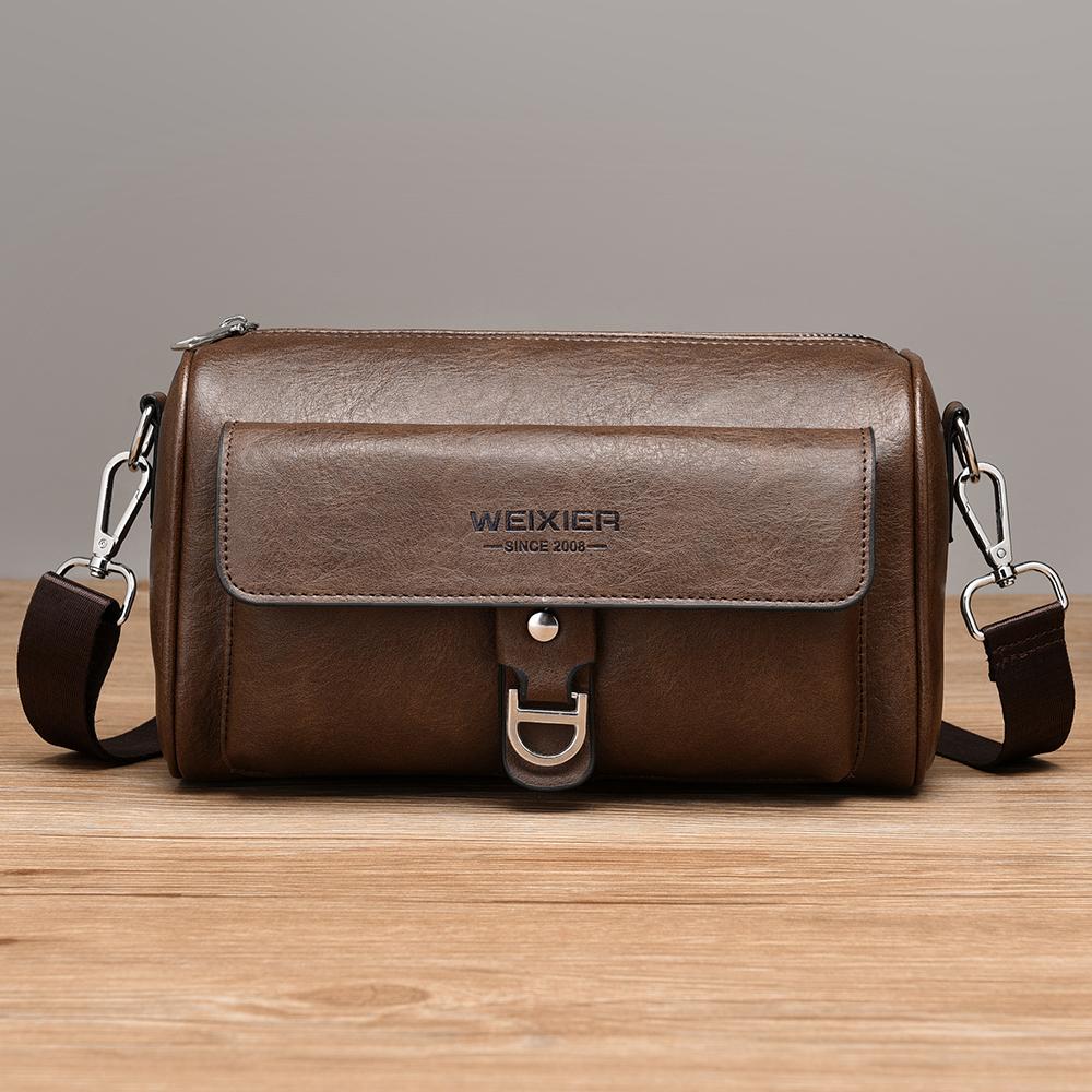 WEIXIER Men's Leather Crossbody Shoulder Bag Classic Waterproof Briefcase Messenger Satchel Travel Bag