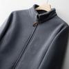 Solid Color Men Coat Stand Collar Cardigan Jacket Polar Fleece Lining Long Sleeve Zipper Placket Daily Wear Outwear