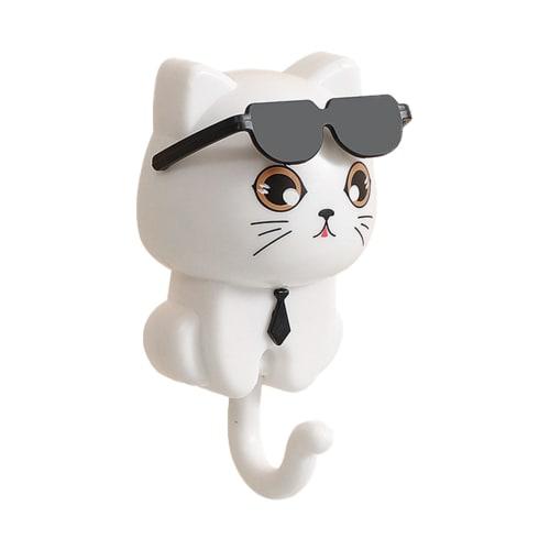 Cat Key Hook, Cat Key Hook | Pet Wall Hook - Cute Cat Key Hook with Sunglasses, Adhesive Coat Hook, Key Holder for Wall Decor, Coat Bag