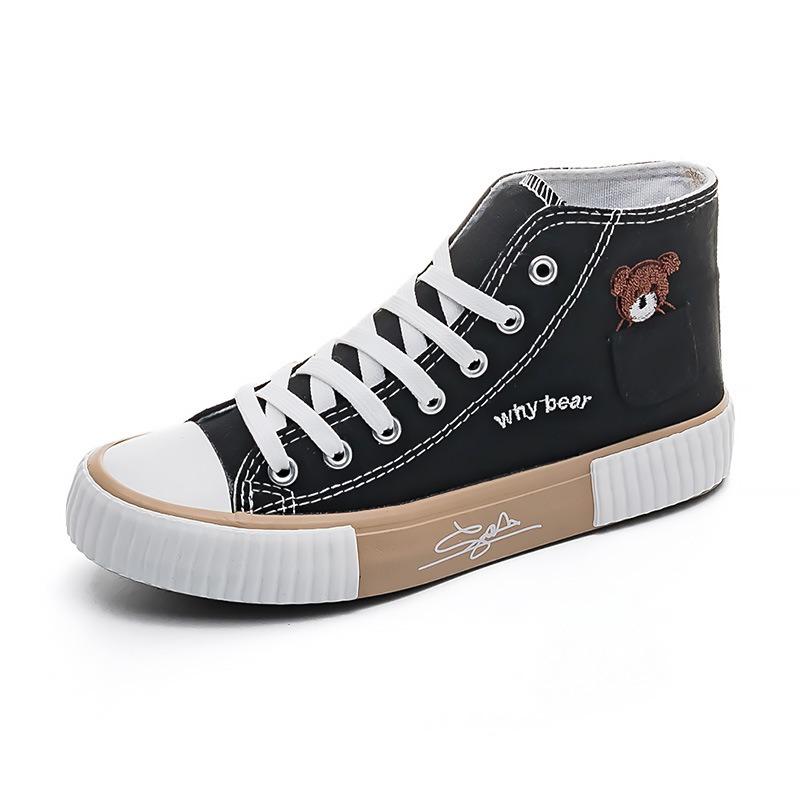 Autumn high-top pocket bear canvas shoes women's side trade cloth shoes rubber shoes casual student shoes board shoes