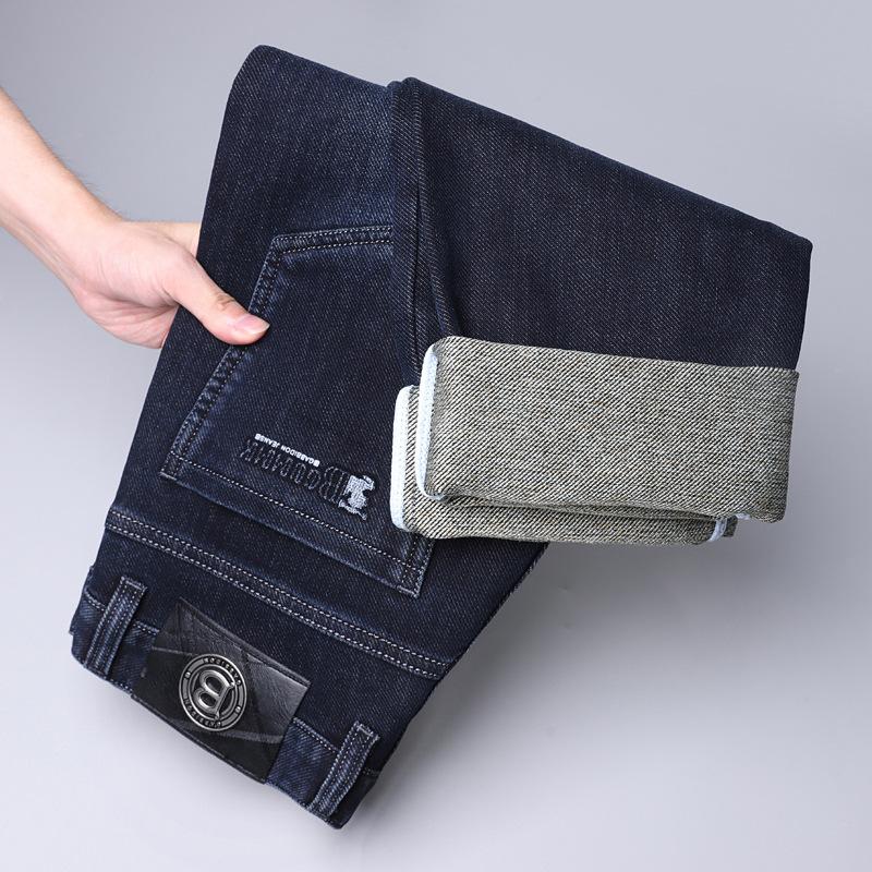 Men'S Jeans Elastic Loose Straight Leg Men'S Pants Autumn And Winter Thick Style Casual Blue Middle-Aged Non Ironing Pants