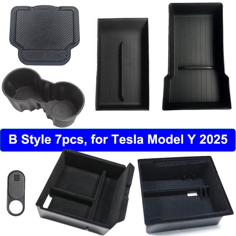 for Tesla Model Y Juniper 2025 Center Console Organizer Storage Box Anti-slip Cup Mat Armrest Box Hidden Storage Box Accessories
