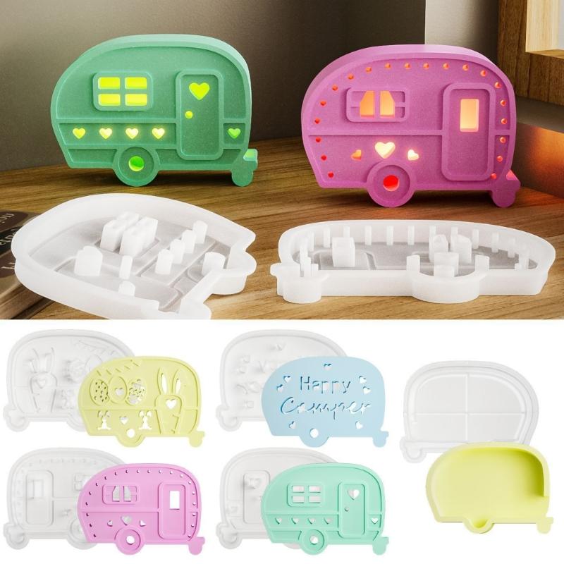 2Pcs Toy Bus Silicone Candle Stand Molds for Epoxy Resin Candle Holder Tealight Stand Bus Silicone Candlestick Molds
