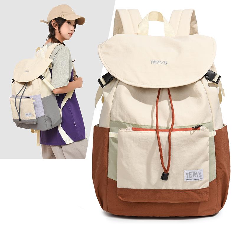 

Student s Lightweight Schoolbag Outdoor Sports Travel Backpack Women s Color Contrast Backpack бежевий