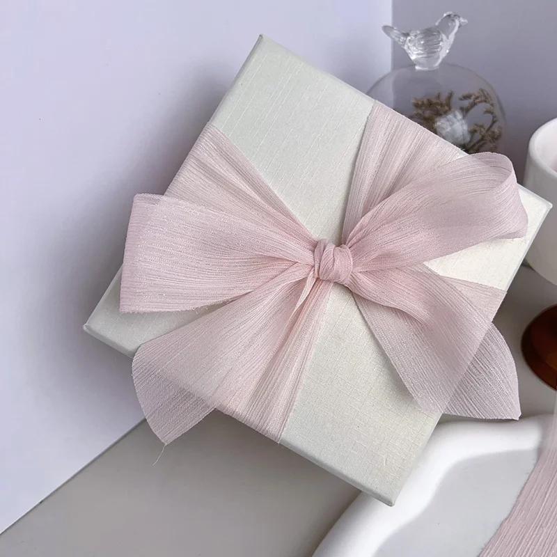 Silver Sparkling Yarn Ribbon Chiffon Wedding Wrinkle Mesh Accessories Bright Silk Wrinkle Gift Box Flower Bundle Packaging