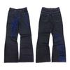 Mens Oversize Straight Leg Jeans Vibe Style Embroidered Raw Denim Pants Casual Stacked Fit
