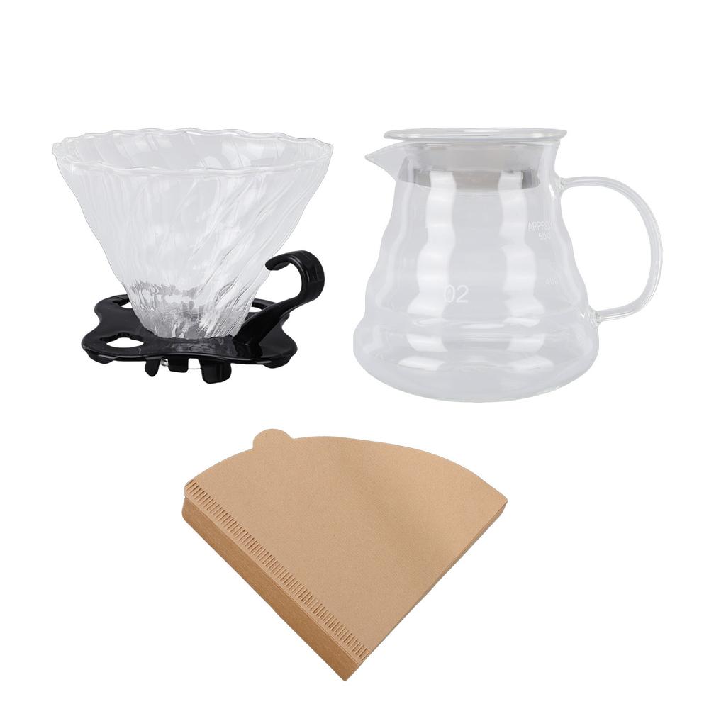 Pour Over Coffee Maker Set 600ml Coffee Server with Glass Coffee Dripper Paper Filters for