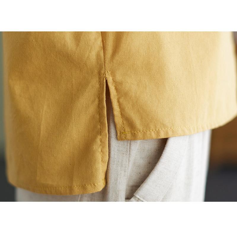 Summer Loose Solid Color Single Breasted Retro Short Sleeved Shirt Women's Top