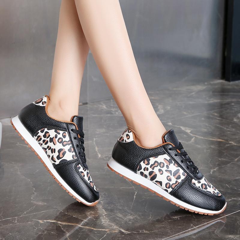 Fashion Women Platform Sneakers 2025 NEW Round Toe Low-top Leopard Wedge Shoes for Women's Size 43 Lace Up Casual Sports Shoes