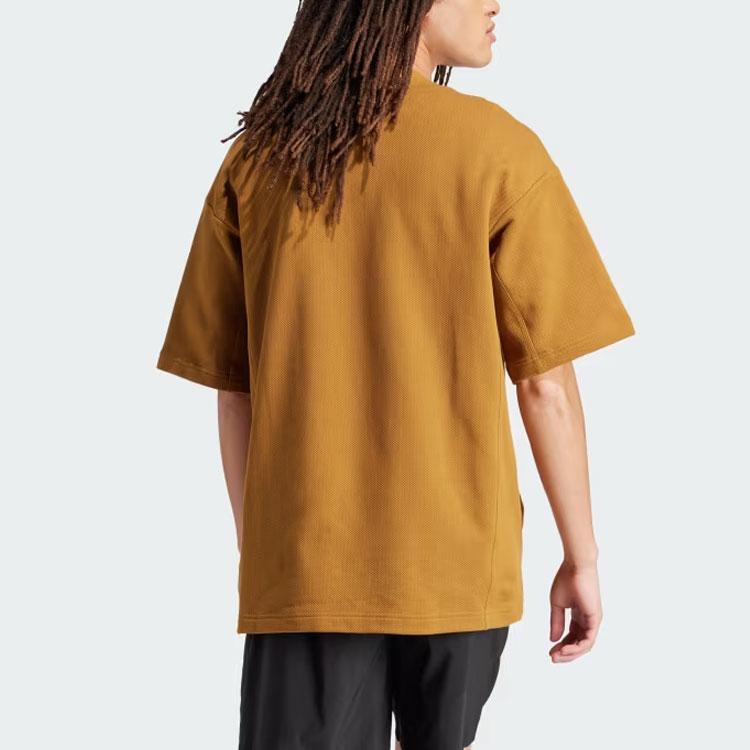 Adidas Lounge Piqué Froté Baseballová Košile Jednobarevná Jednoduchá Ležérní Značkový Potisk Výstřih do V Krátký Rukáv Pánské Košile Žlutá IS1608