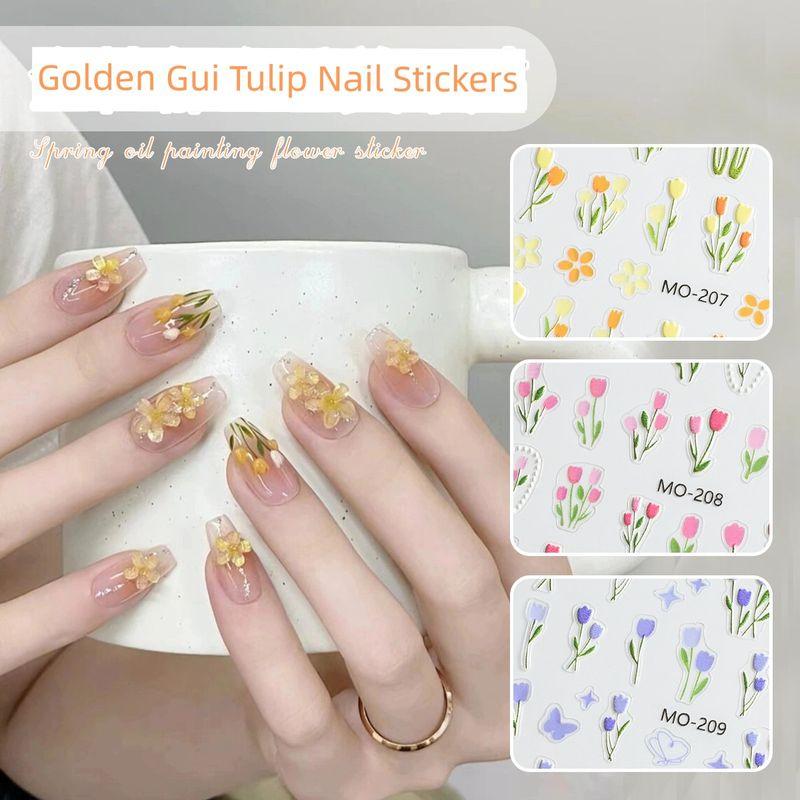 

Tulip Nail Stickers Embossed Fresh Flowers Yellow Pink Purple New Arrival Nail Sticker Internet Hot Decorations One for each of the 3 paragraphs