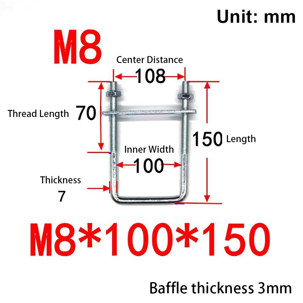 

1Pcs With Baffle Pipe U-clamp Galvanized Q235 Carbon Steel Square Bolt for Square Tube M8x100x150mm