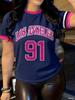 Mode Lässig Damen Sporttrikot Los Angeles Nr. 91 Aufdruck Kurzarm T-Shirt Sommer Grafik-T-Shirt Große Größen Sport-T-Shirt
