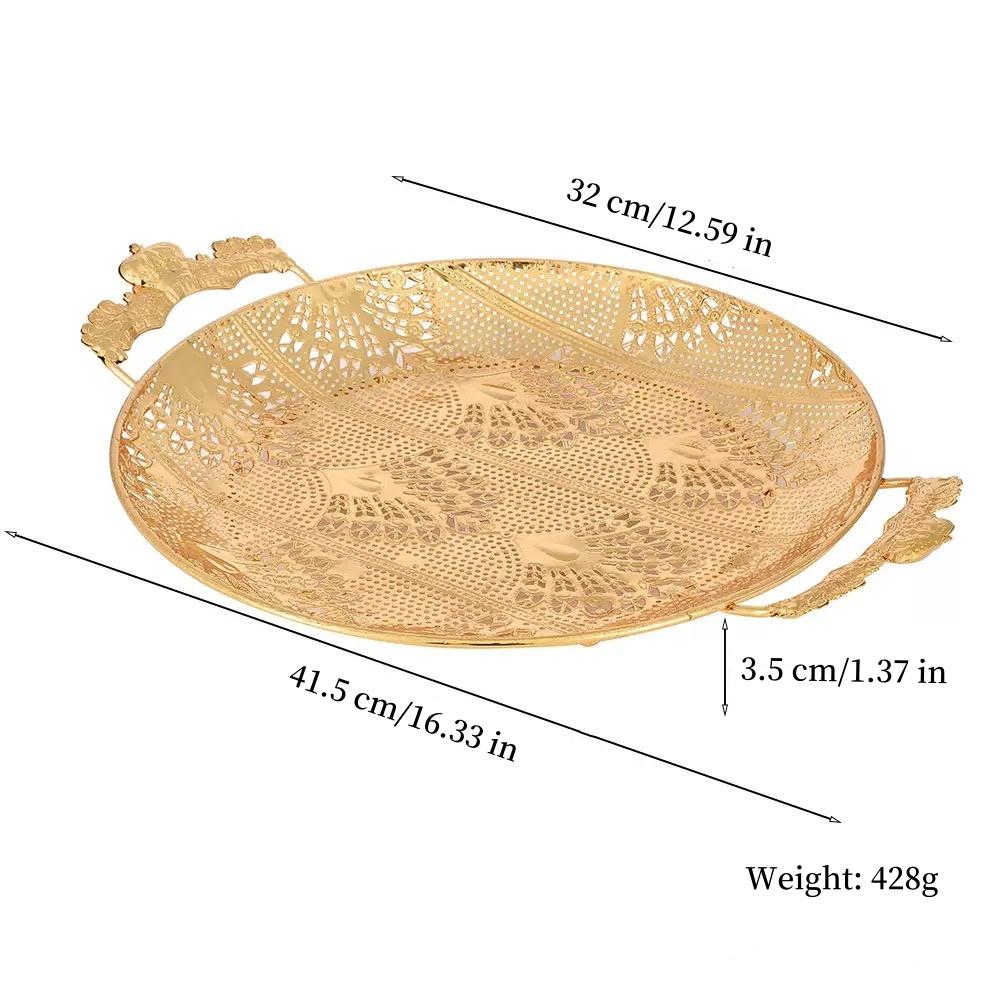 Fruit Plate, Metal Round Rectangular Relief Disc, European Metal Hollow-Out Snack Platter, Home Desktop Decoration Gift, 1pcs