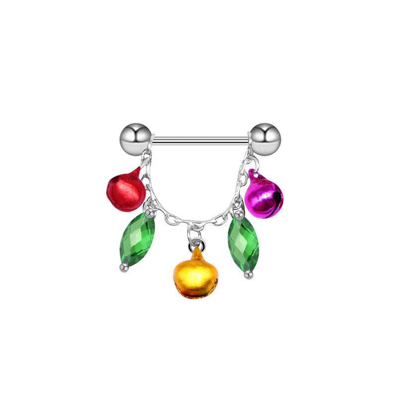 Festliche Mehrfarbige Glocken-Nippelringe - Europäischer & Amerikanischer Stil Weihnachts-Piercingschmuck