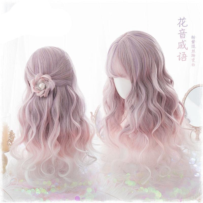 Pastel Pink Wavy Lolita Wig Wigs Facial Hair
