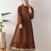 Pastoral Cotton Linen Long Sleeve Floral Patchwork Dress - Plus Size for Spring/Autumn