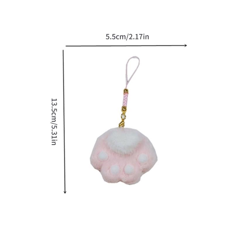 Cute Felt Cat Paws Hanging Pendant Sweet Phone Strap Bag Decoration Portable Y2K Hanging Ornament Lanyard for Girls Women