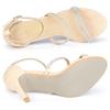 Allegra K Strappy Sandals with Rhinestones, High Heels, Stiletto Heels, Women's, Beige, Size 24.5cm
