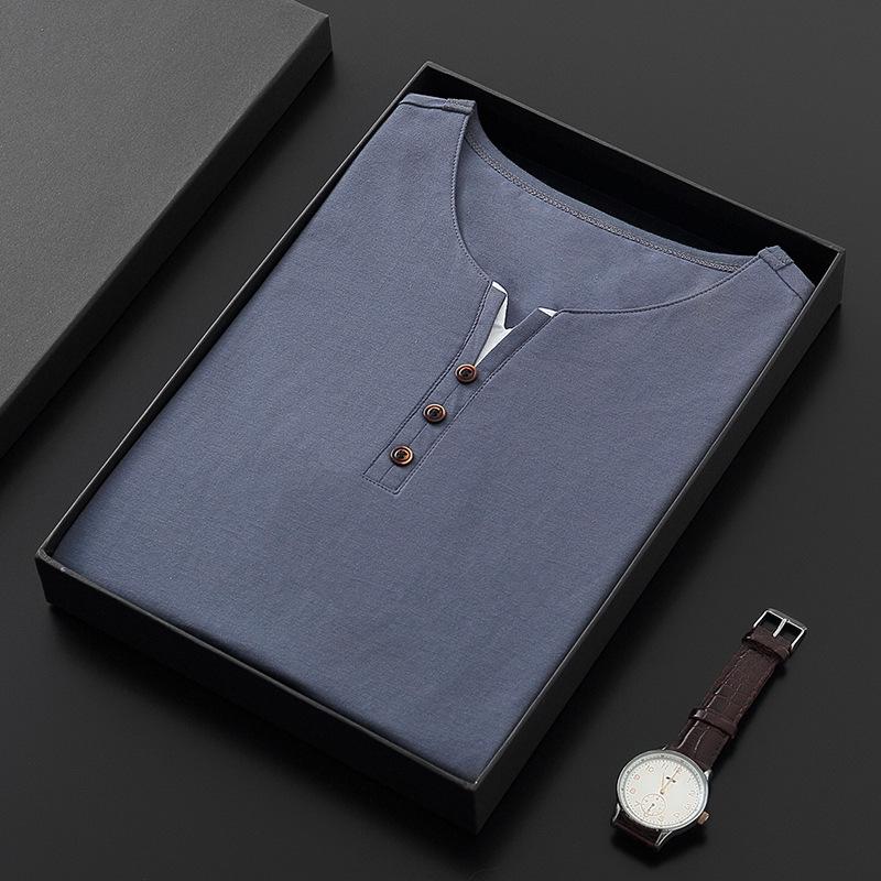 Men's Slim-Fit Cotton V-Neck T-Shirt - Short-Sleeved, 2025 Summer Trend, Korean Style Casual Top