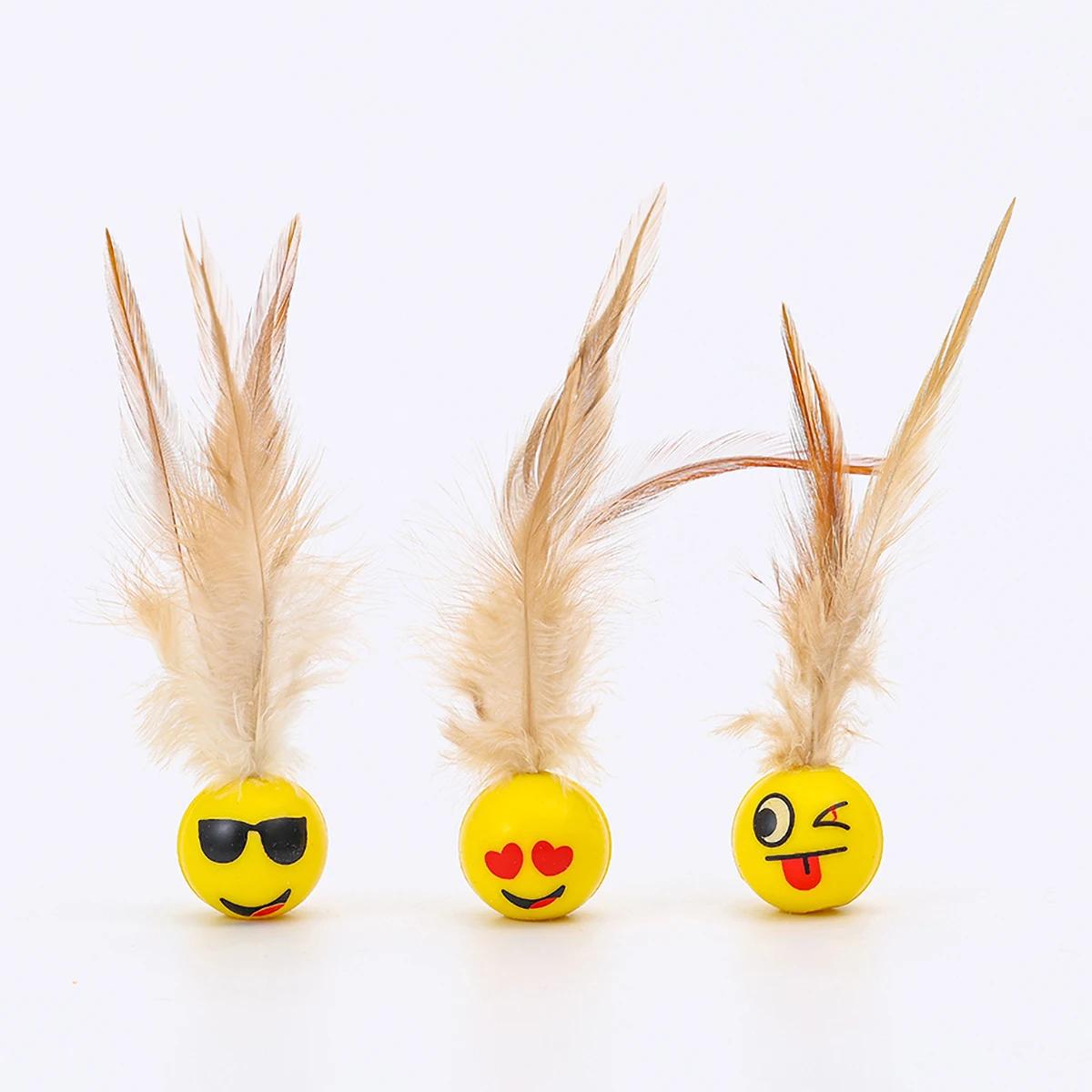 

Милый набор игрушек для кошек, стимулирующих инстинкты - 3/5 штук разноцветных перьевых мячиков, прочный пластик для интерактивной игры и укрепления связи с владельцем