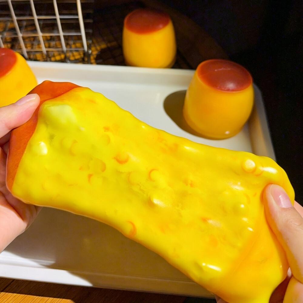 Anxiety Relief Squishy Toy Realistic Crunchy Caramel Custard Pudding Soft Squeeze Stress Relief Vent Toy Gift For Kids Adults