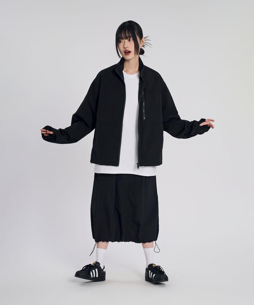 Slow Record House Nylon Cargo Long Skirt_Black