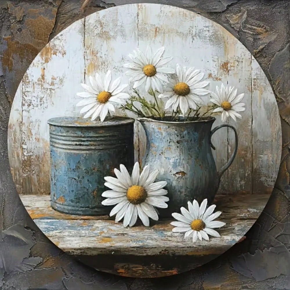 Retro Blue Ribbon White Lily Metal Tin Sign for Home Office Kitchen Wall Decor 20x20