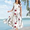 Women Casual Loose Bohemian Floral Dress Short Sleeve Long Maxi Summer Beach Swing Dress