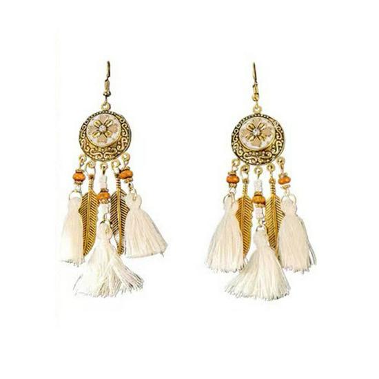 Retro Ethnic Feather Tassel Earrings - S925 Silver Needle
