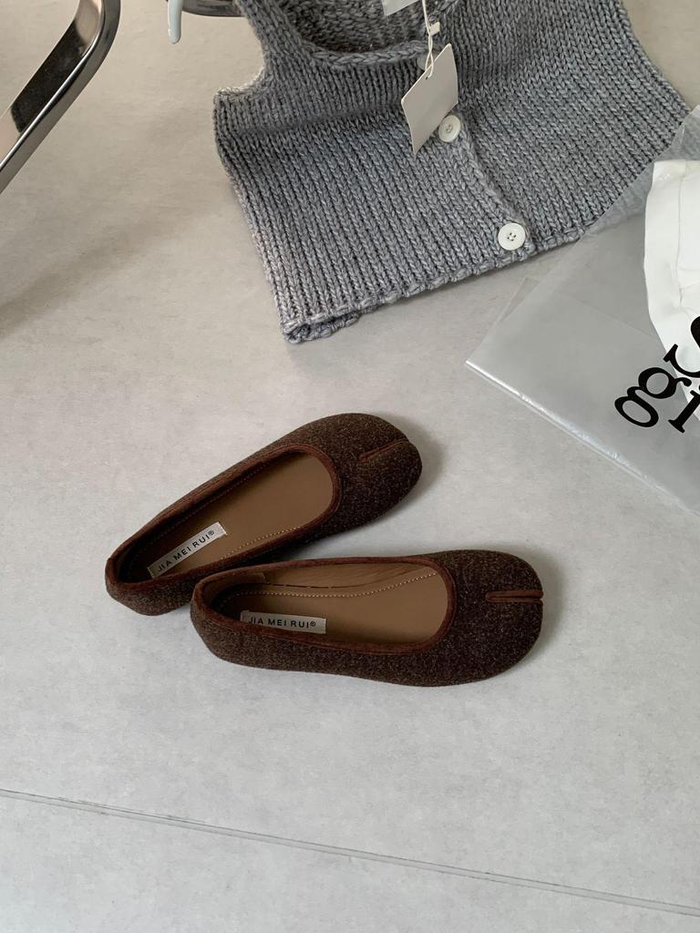 Dámské retro nazouvací boty s rozdělenou špičkou, měkká podrážka, nízký střih, perfektní k sukním