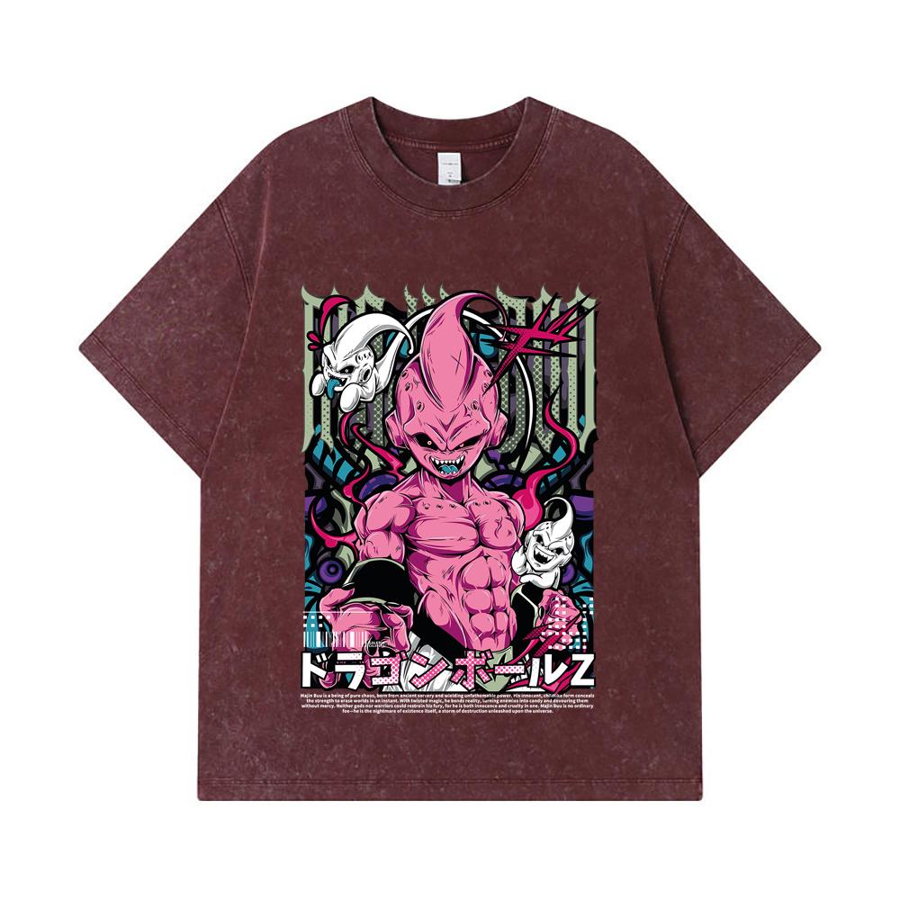 275 GSM Washed T-shirts 100% Cotton Dragon Ball V67 Majin Buu Print Unisex Heavy Cotton T Shirt
