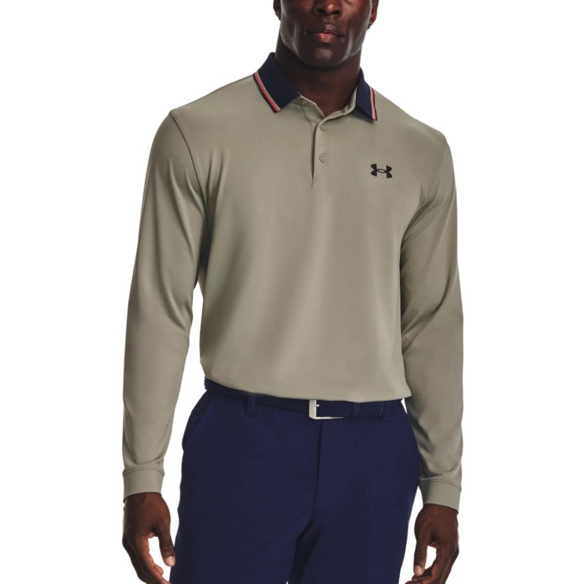 Under Armour Polo a Maniche Lunghe con Colletto a Righe Color Block Uomo top Oliva 1380786-504