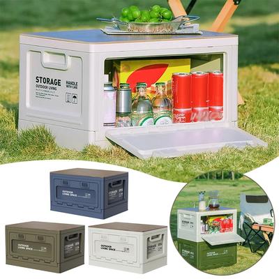 27L Outdoor Kamperen Opvouwbare Opbergkoffer Met Plastic/Houten Deksel Hoge Kwaliteit Grote Capaciteit Bak Zijwaarts Open Opbergbox Reizen